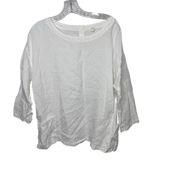Eileen Fisher White Linen 3/4 Sleeve Button Back Blouse Women’s S - Picture 1 of 8